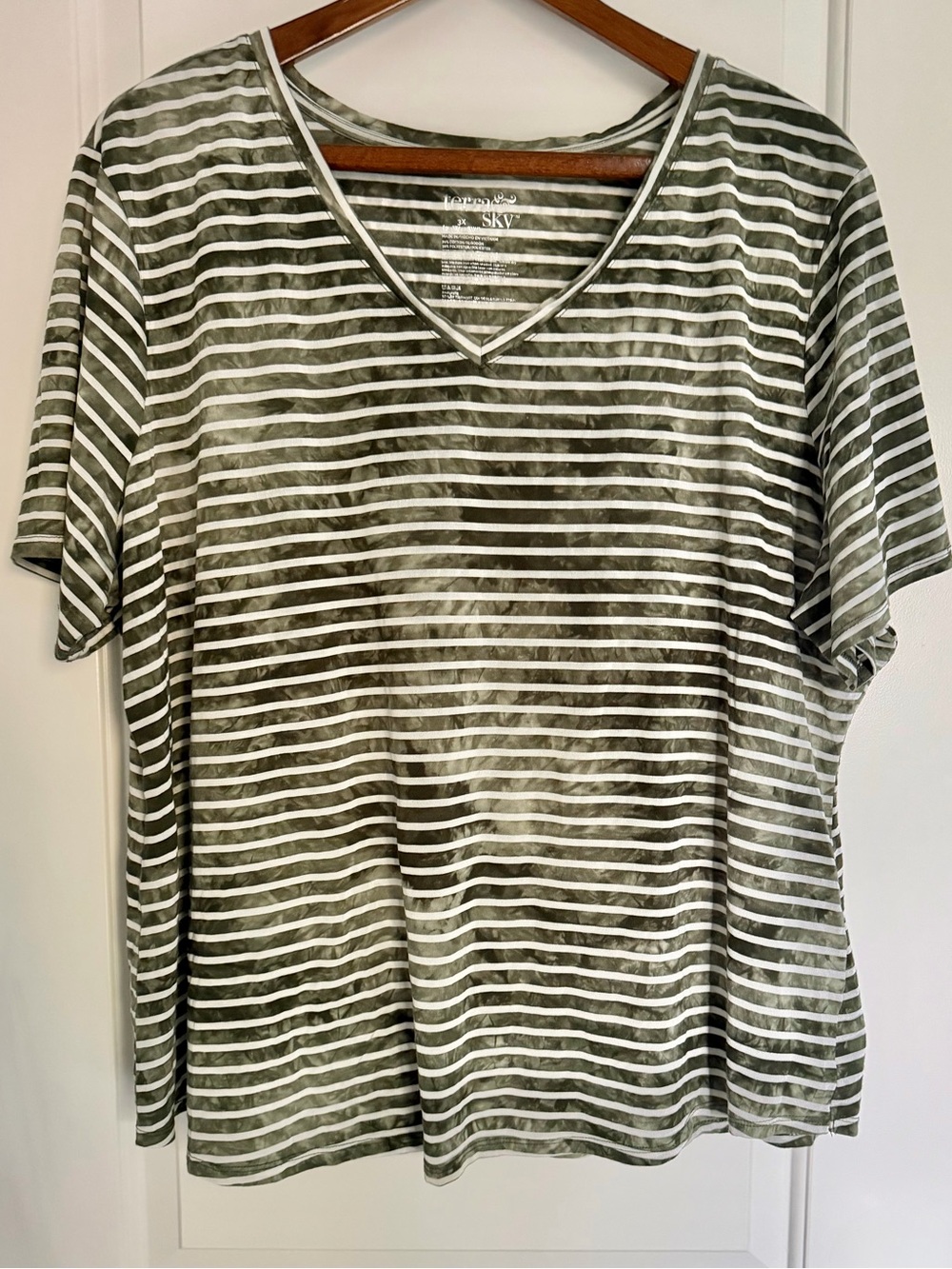 Terra & Sky Striped V Neck Tee Shirt Plus Size 3X Casual Soft Top